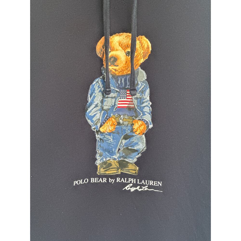 Polo Ralph Lauren🌿 Polo Bear Hoodie Men Medium Navy Pullover Sweatshirt - Picture 3 of 9
